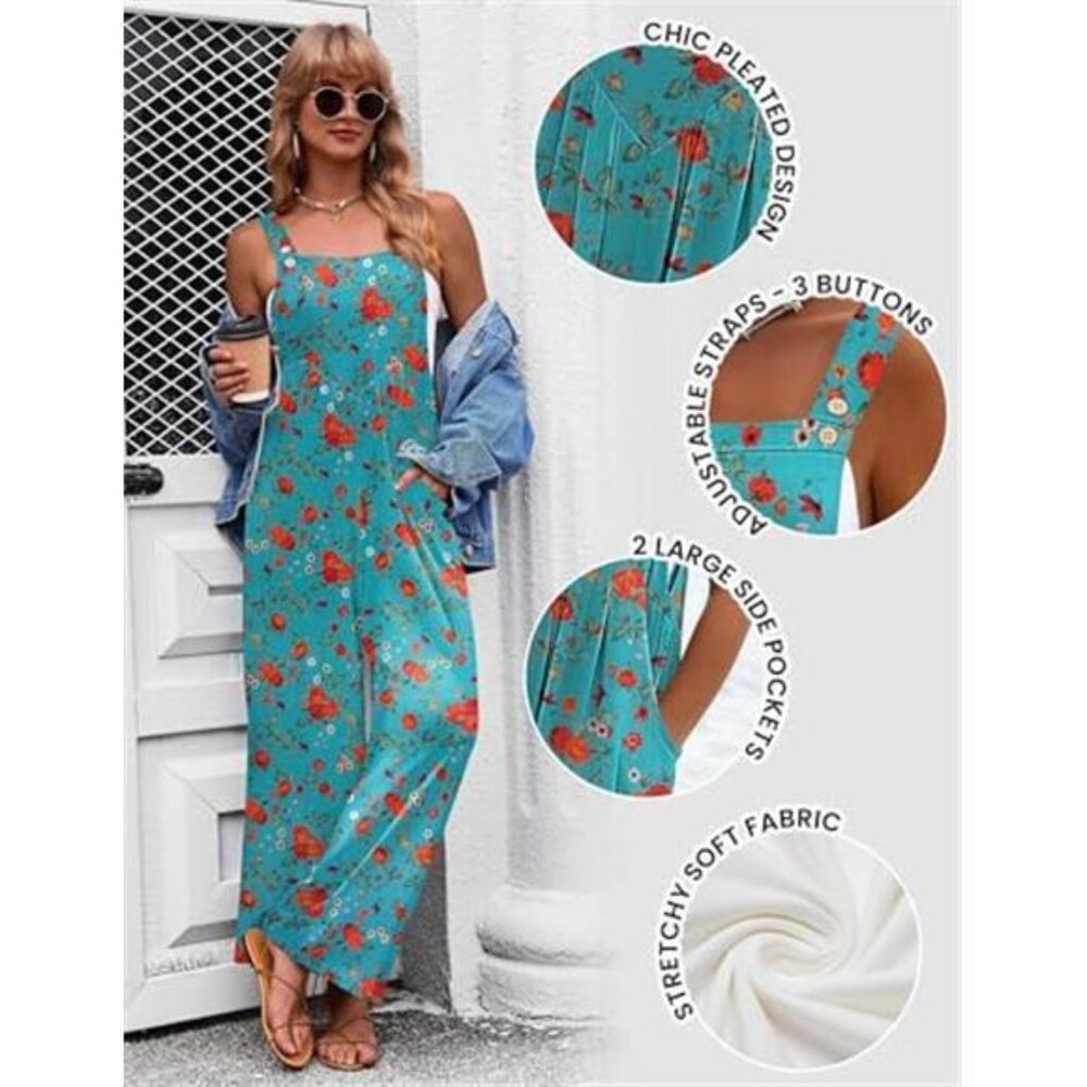 Women's Casual Overalls Loose Wide Leg Jumpsuit Summer Boho Baggy Romper - Picture 5 of 5